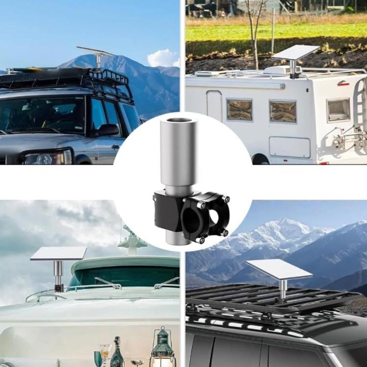 Roof-mounted antenna bracket clamp with adjustable metal tube holder