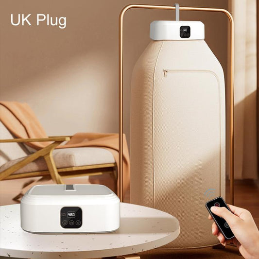 Portable clothes dryer with UK plug, beige drying cabinet and top control display