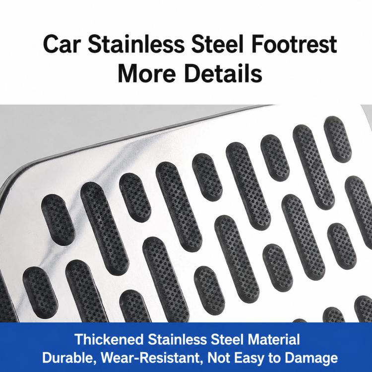 Stainless steel footrest panel with raised anti-slip tread dots and grooves