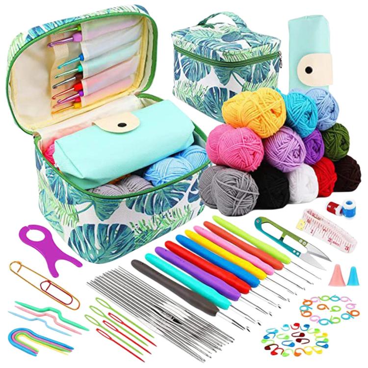 Beginner Crochet Hook Set With Plastic Sewing Needles, Stitch Markers & Storage Bag, 87 in 1