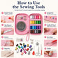Pink travel sewing kit tool set in pouch with needles, scissors, thimble and thread spools