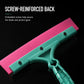 Teal-handled squeegee tool with pink blade and screw-reinforced back