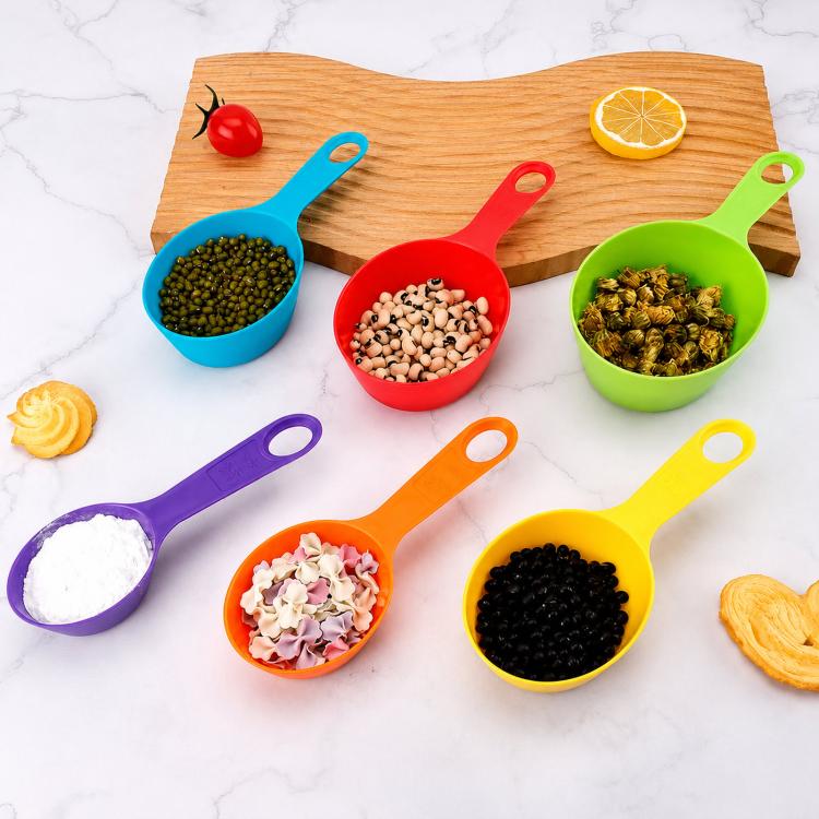 Plastic Measuring Cups Spoons Set Rainbow Nesting Baking Tools with Ring and Engraved Scale, 12 PCS/Set, 6 PCS/Set