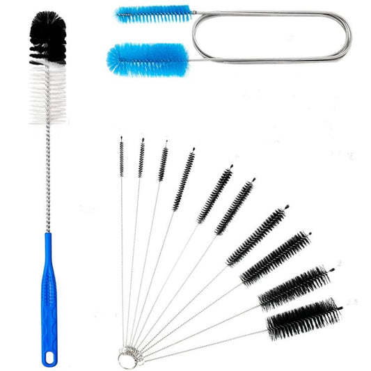 12-piece glass tube cleaning brush set with flexible wire and blue brush heads