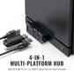 Black USB 3.0 mini hub side view with 3 USB-A and 1 USB-C ports and LED indicators.