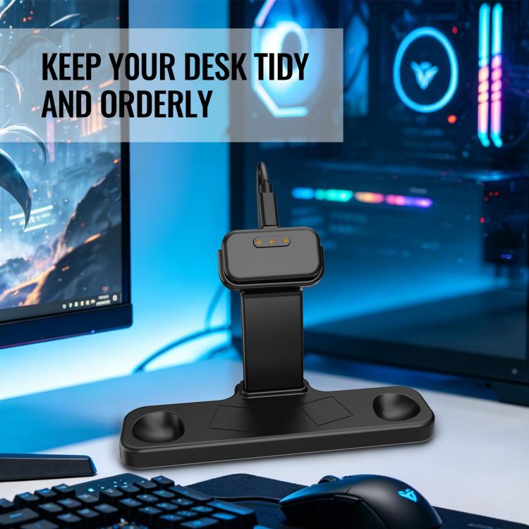 Black magnetic charging dock desktop stand with upright cradle and rounded base pads