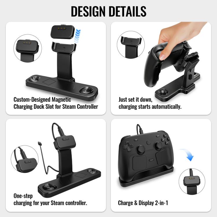 Black magnetic charging dock stand with 2-in-1 charge and display top unit