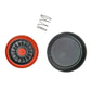 Valve cover kit components: black cap, orange gasket, and small metal spring