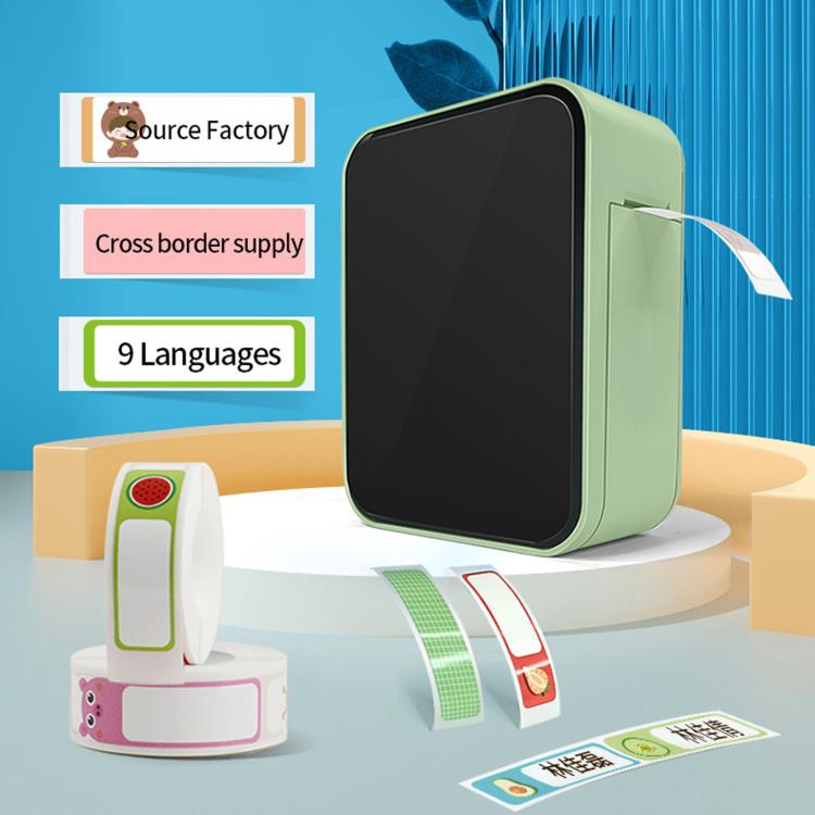 Matcha green thermal label printer with label tape and printed label sheets