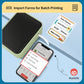 Mint green label maker with printed label feed on smartphone screen