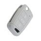Silicone key cover in light gray with three-button icon panel and key blade cutout