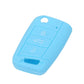 Silicone key cover in sky blue with three-button icon panel and key blade cutout