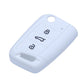 Silicone key cover in white with three-button icon panel and key blade cutout