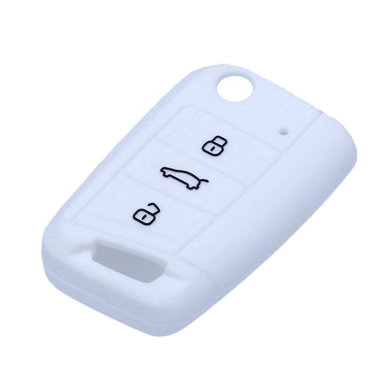 Silicone key cover in white with three-button icon panel and key blade cutout