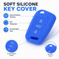 Blue soft silicone key cover with key ring hole and 3-button layout
