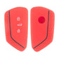 Silicone key fob cover set, red with red-and-black edge; button hole and lock icons