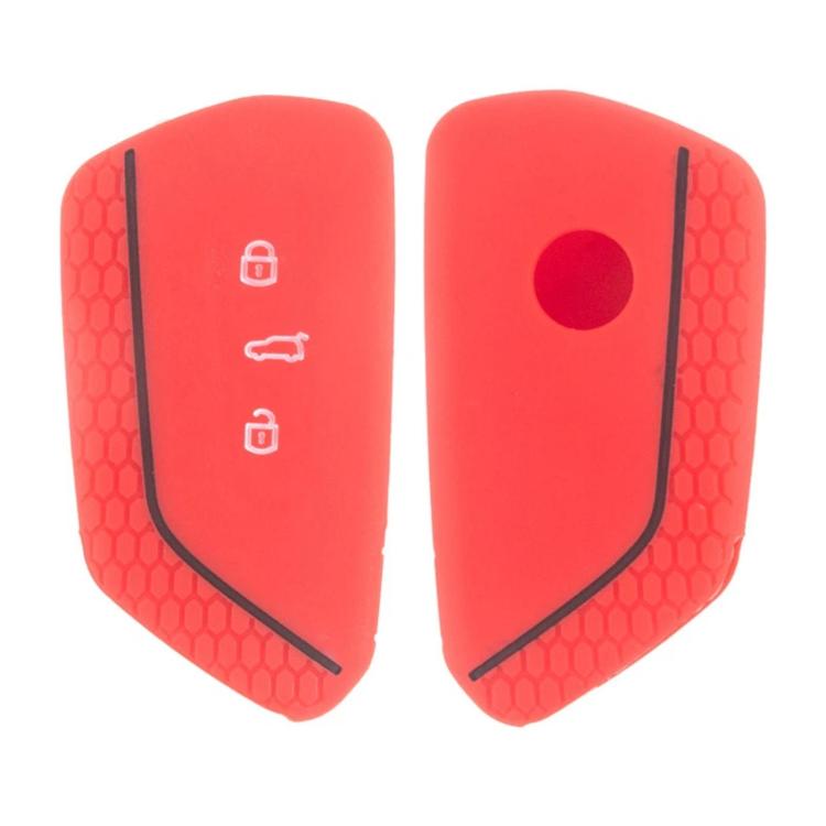Silicone key fob cover set, red with red-and-black edge; button hole and lock icons