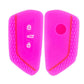 Silicone key fob cover set, pink with red trim; button hole and lock/key icons