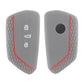 Silicone key fob cover set, dark gray with red trim; button hole and lock icons