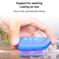 Blue silicone key fob cover with red edge held in a hand