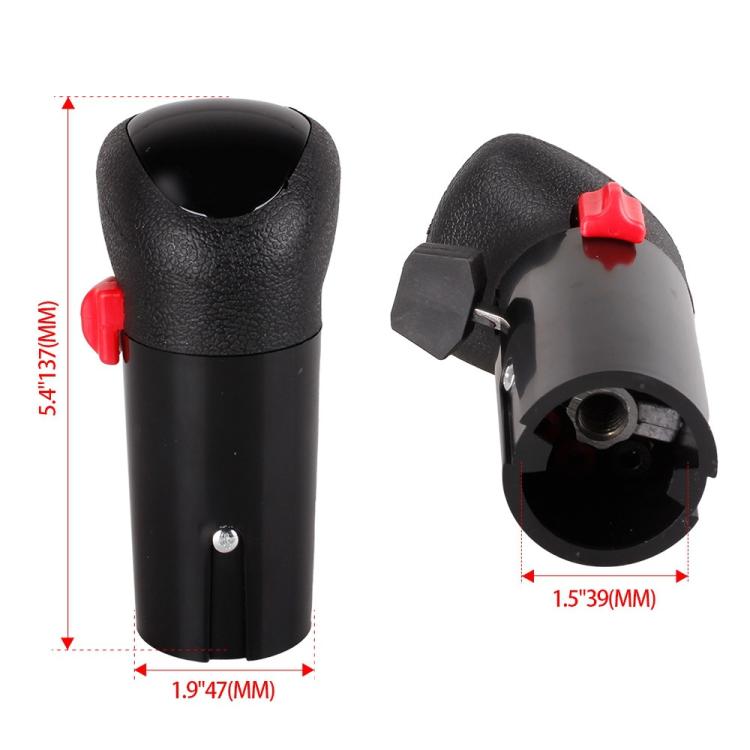 Gear shift selector valve with red dimension measurements in inches and mm