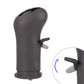 Black textured gear shift knob with side thumb lever and visible base opening