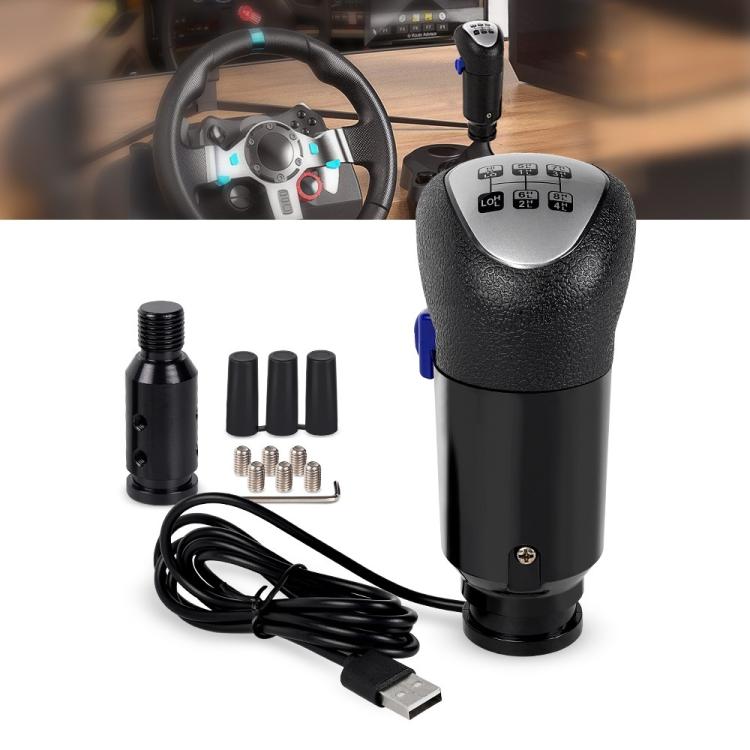 Black leather-texture USB gear shift knob with cable, adapter, and mounting screws