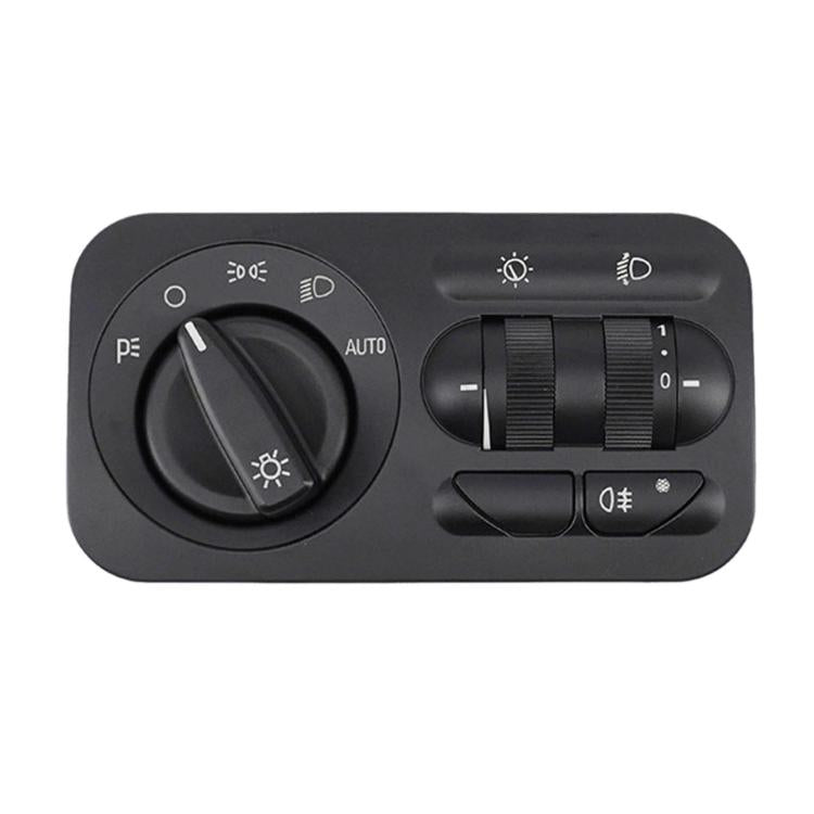 Car headlamp light switch panel with knob dial and rocker controls, black