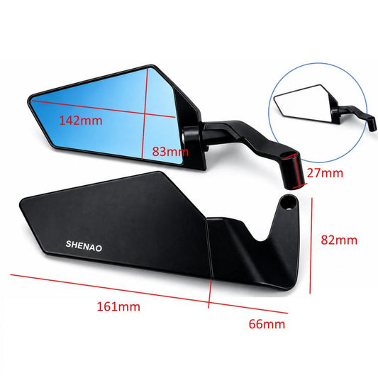 SHENAO Flip-Up Rearview Mirror Motorcycle Modification Aluminum Alloy Rearview Mirror, Blue Glass, White Glass