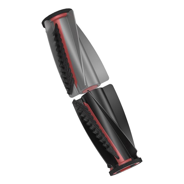 Main roller brush assemblies, black with red bristle strips, shown from two angles.