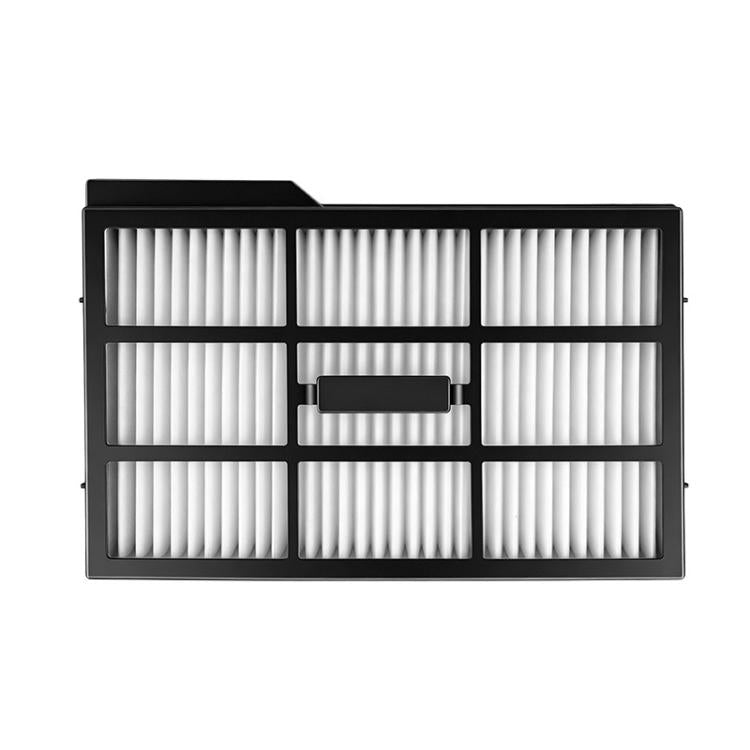 Pleated robot vacuum filter cartridge set in black frame, with multiple white pleats.