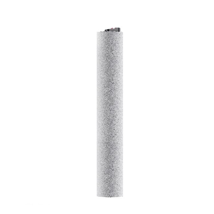 Cylindrical robot vacuum filter cartridge, speckled grey foam, with small top opening.