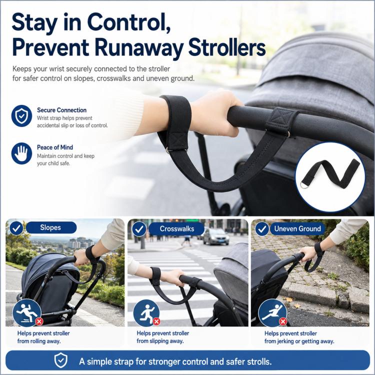 Stroller Safety Wrist Strap Soft Neoprene Baby Stroller Handlebar Tether Leash for Prams, Pushchairs & Joggers