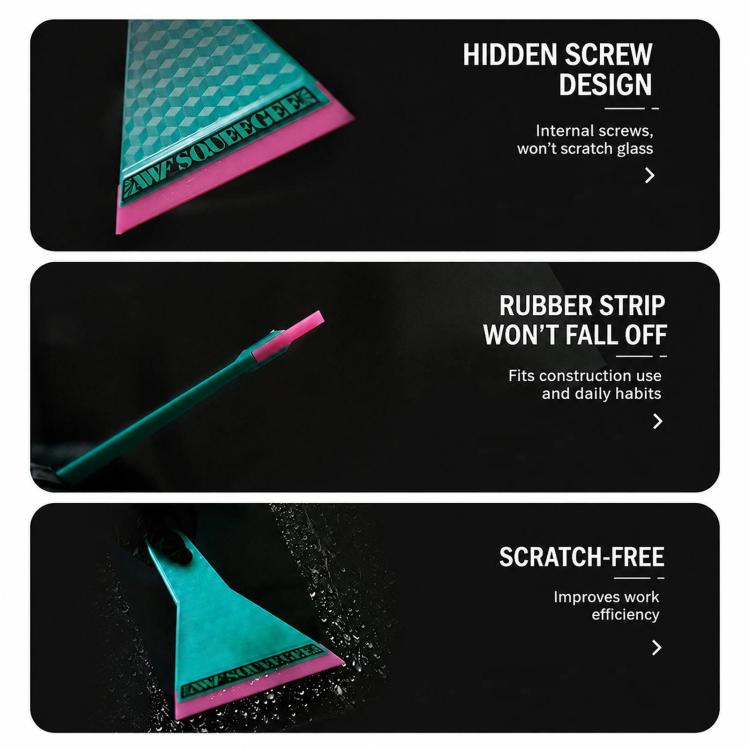 Teal triangular glass scraper with rubber strip detail design
