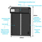 Automatic chicken coop door opener, black frame panel with vertical indicator lights