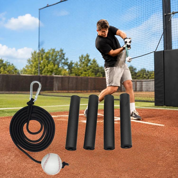 Baseball Hitting Trainer Rope 300cm Solo Softball Batting Tether Swing Trainer, Standard Version, with Foam Sleeves