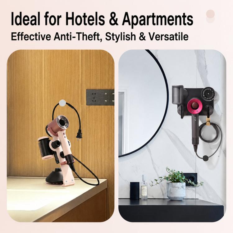 Cable lock holder mounting hair dryer cords on a wall in hotel or apartment settings
