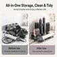 All-in-one countertop storage stand holding hair tool and brush attachments neatly