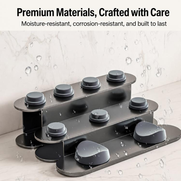 Dark carbon steel storage stand with rounded caps and multiple attachment posts