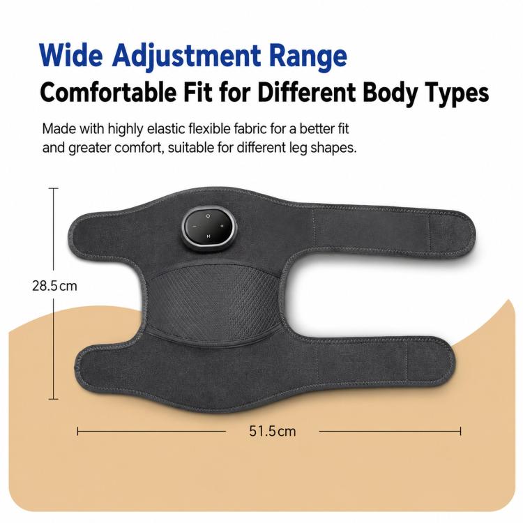 Gray cordless heated knee massager strap with round control button on front