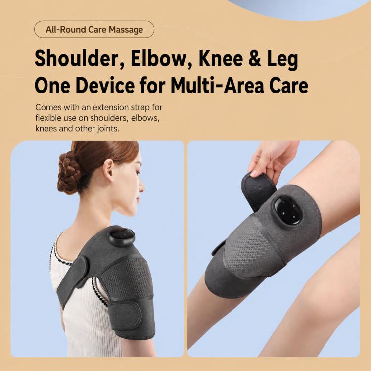Gray cordless heated massager sleeve for shoulder, elbow, or knee with controller