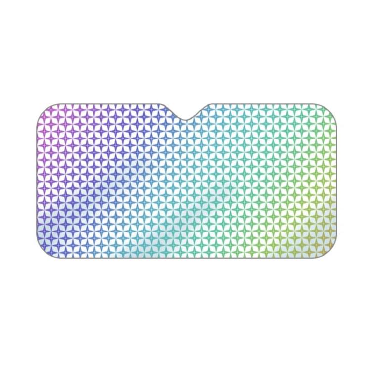 Foldable car windshield sunshade, purple-blue and green rainbow geometric pattern