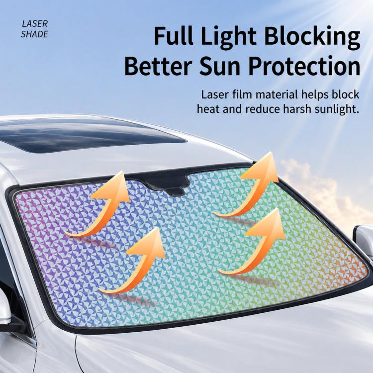 Car windshield sunshade with full-coverage rainbow pattern and black border