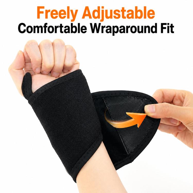 Black adjustable wrist wrap for heated massager with hook-and-loop style fit