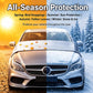 All-season front windshield cover on a car, with snow-like cover texture