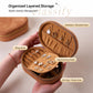 Brown velvet oval jewelry case with zipper, open layout for rings, earrings and necklaces