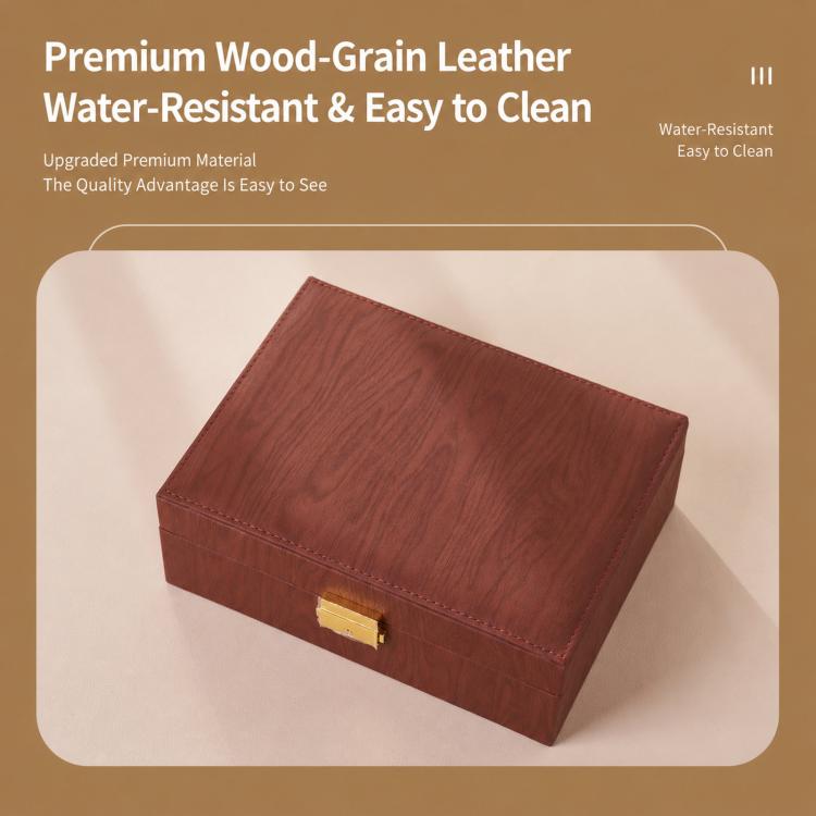 Wood Grain Jewelry Box 2-Layer Lockable Jewelry Organizer Case with Key & Removable Dividers