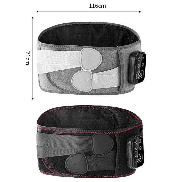 Heated waist belt with side controller module and oval heating pads, gray and black