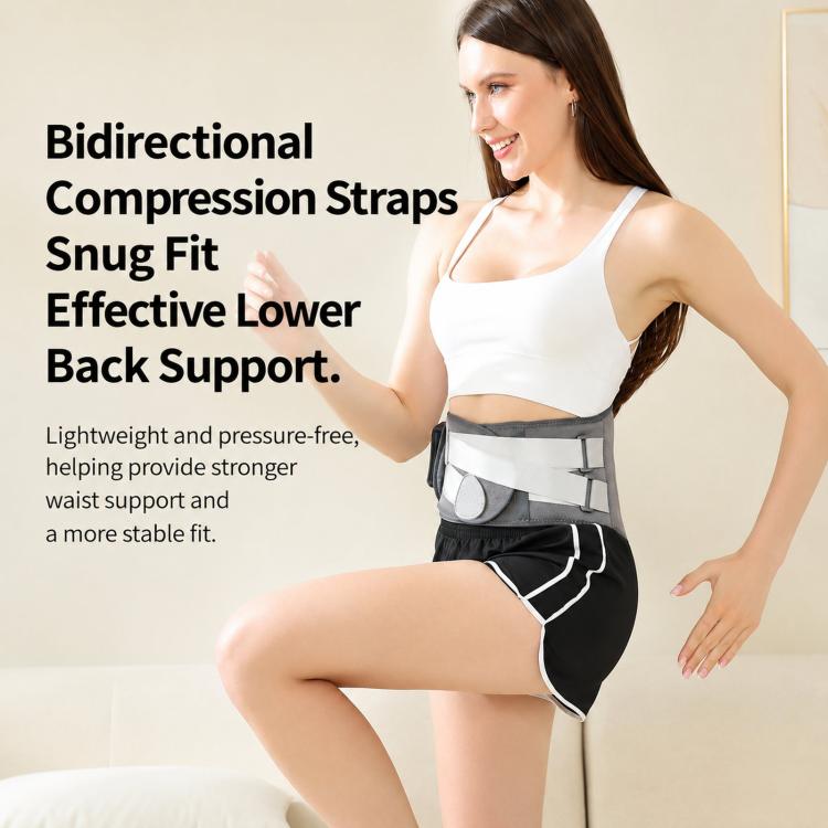Gray heated waist belt massager with compression straps and dual oval pads