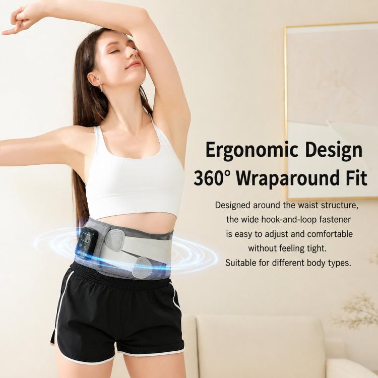 Gray heated waist belt massager with 360-degree wrap and dual oval pads